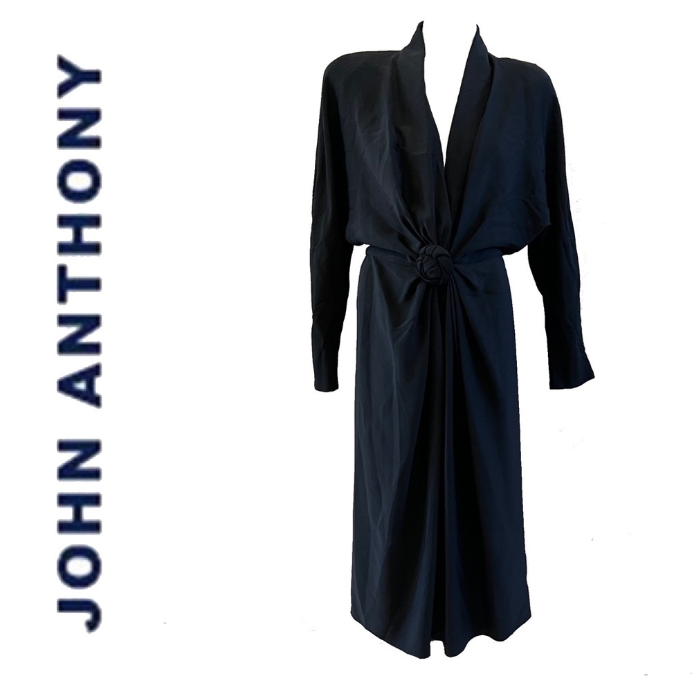 JOHN ANTHONY plunge front black long sleeve vintage gown